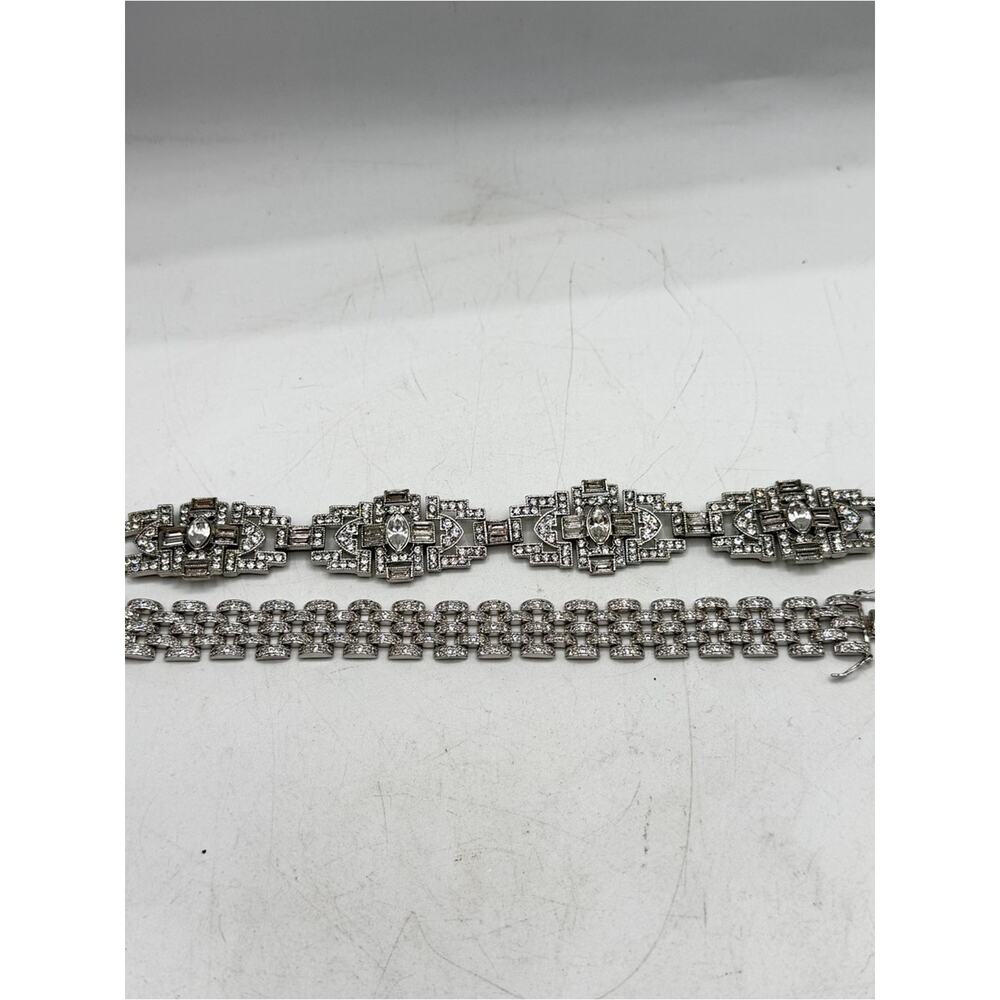 Set of 2 Kenneth Jay Lane Crystal Art Deco Bracelet & Round pave zirconia chain - Picture 2 of 16